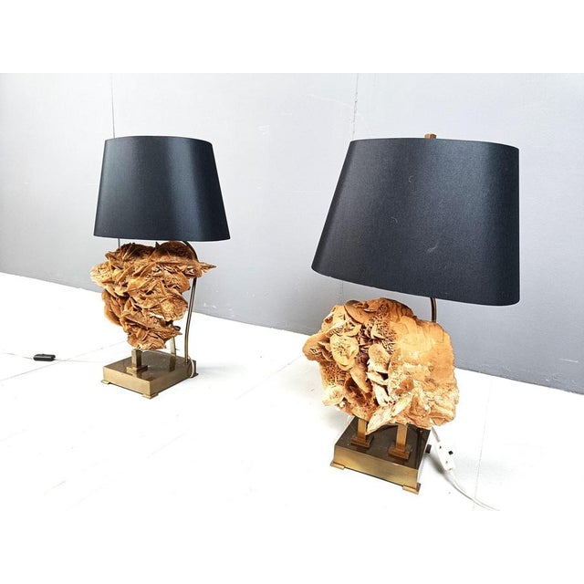 Stone Rose and Brass Table Lamps, 1970s, Set of 2 For Sale - Image 4 of 12