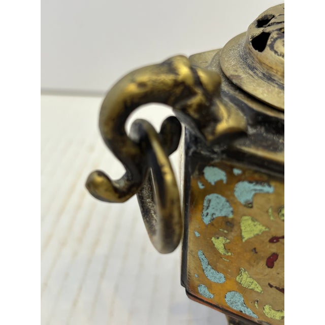 Bronze Antique 100 Years Old Chinese Incense Burner With Foo Dog Finial For Sale - Image 8 of 10