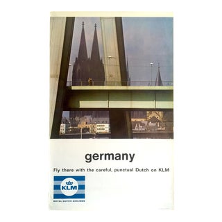 Vintage Mid Century " Klm Germany " Collector's Lithograph Print Dutch Airline Travel Poster For Sale