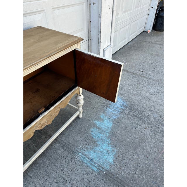 Off-white Farmhouse Distressed Neutral Cabinet | Vintage Rustic Sideboard | Shabby Chic Painted Console | Entryway Storage Cabinet | Wood Bar Cabinet For Sale - Image 8 of 11