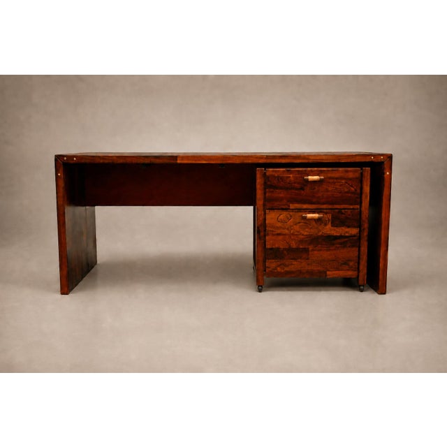 Brown Jorge Zalszupin Foldable Patchwork Rosewood Desk & File Cabinet by L’Atelier, 1960s For Sale - Image 8 of 18