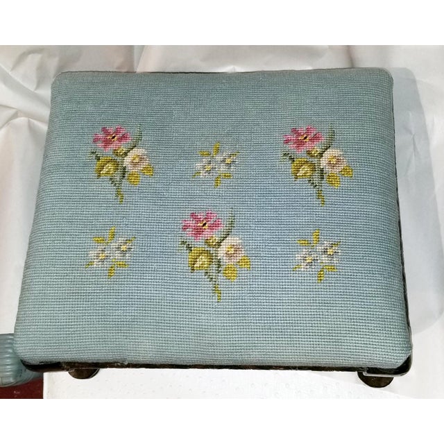 Victorian 1880 Needlepoint Footstool For Sale - Image 3 of 4