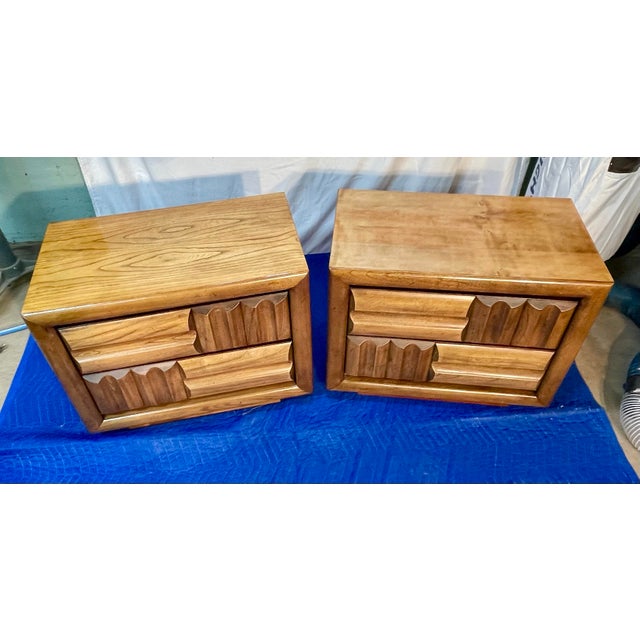 Lane Furniture Company 1970s Pair of Midcentury Modern Brutalist/Staccato Night Stands For Sale - Image 9 of 12