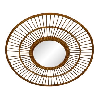 1970s Rattan Sunburst Mirror For Sale