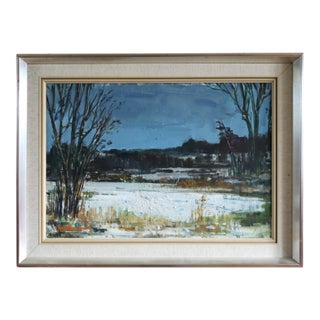 Mid-Century Modern 'Winter Light' Vintage Swedish Expressive Landscape Oil Painting, Framed For Sale