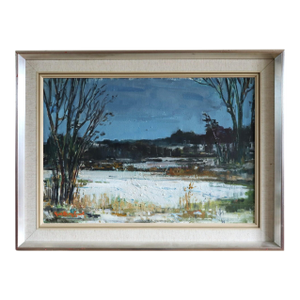 Mid-Century Modern 'Winter Light' Vintage Swedish Expressive Landscape Oil Painting, Framed