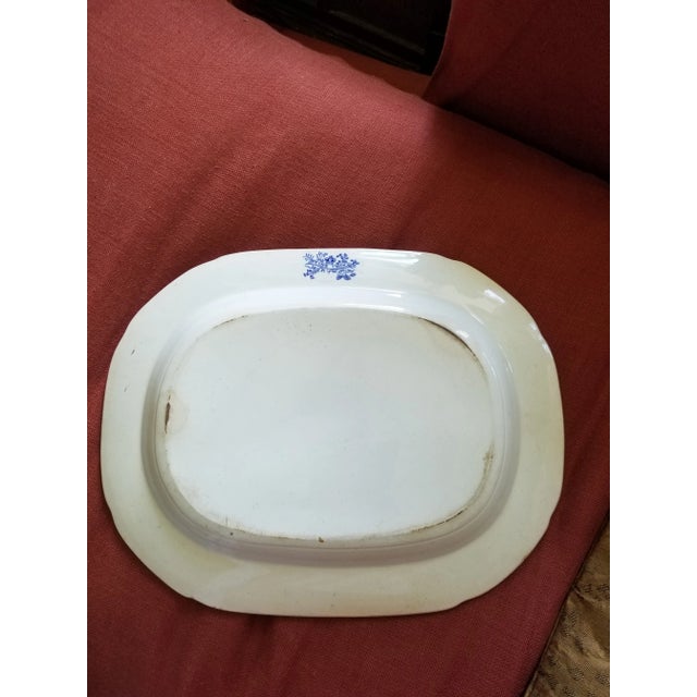 Beautiful antique English Staffordshire transferware blue and white blue Willow pattern serving platter. Great for hanging...