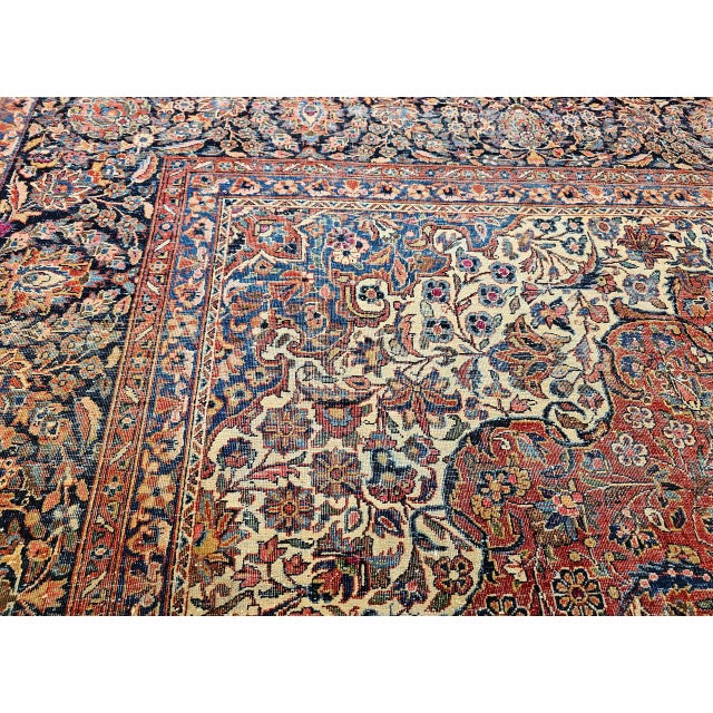 Persian Early 20th Century Persian Kashan Rug, Hand-Knotted Wool, Floral Pattern, Rust & Ivory, 8x10 For Sale - Image 3 of 18