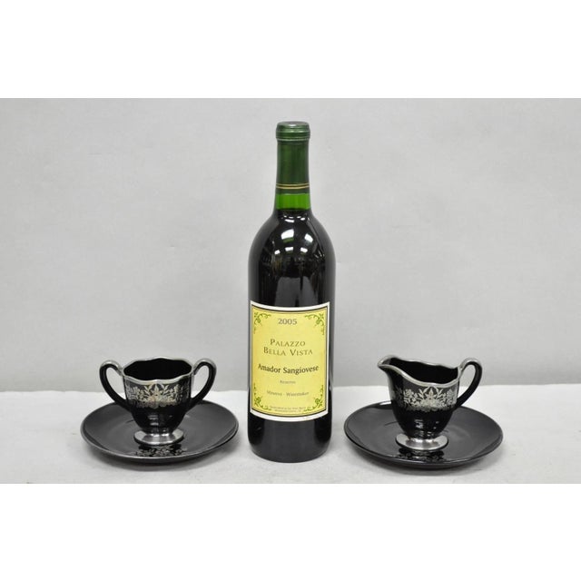 Vintage Rockwell Black Amethyst Glass Creamer Sugar Set Sterling Silver Overlay For Sale - Image 14 of 14