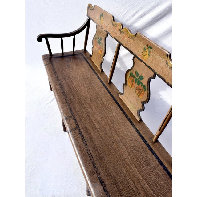 Mid-19th Century American Folk Art Hand Painted Bench, Poplar & Pine For Sale - Image 12 of 12
