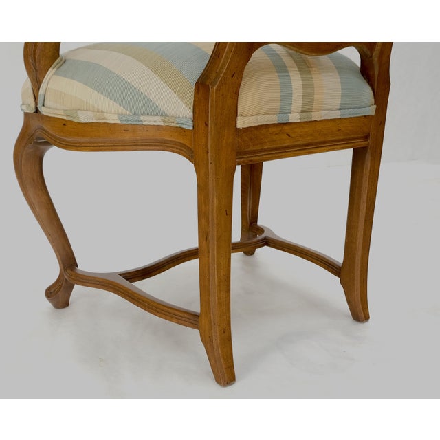 Pair Carved Striped Upholstery Tall Backs Carved Walnut Scallop Design Decorated For Sale - Image 13 of 17