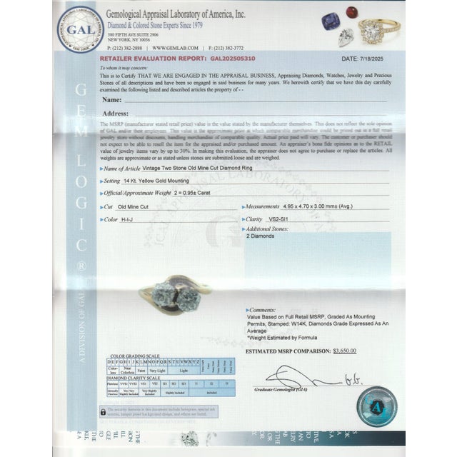 Antique 14k Gold & Old Mine Cut Diamonds 'Toi Et Moi' Ring For Sale - Image 10 of 10