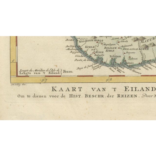 Paper Antique Map of Sri Lanka, 1750 For Sale - Image 7 of 10