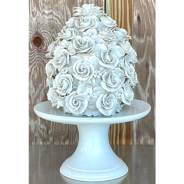 Vintage Regency Glazed Porcelain Rose Cake on Pedestal For Sale - Image 10 of 12