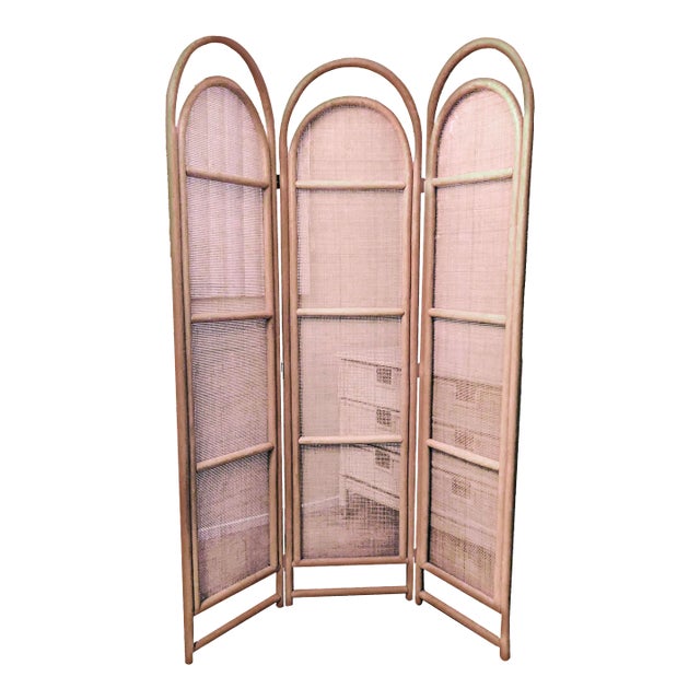 Sculptural Three-Panel Folding Screen Room Divider in Rattan and Wicker, 1960s For Sale