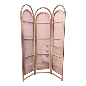 Sculptural Three-Panel Folding Screen Room Divider in Rattan and Wicker, 1960s