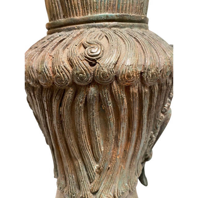 Thai Bronze Buddha Head Statue Vintage Ayutthaya Style Bust Sculpture Decor For Sale - Image 9 of 18