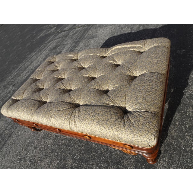 Wood Large Vintage Theodore Alexander Tufted Bench Ottoman Coffee Table W Game Table For Sale - Image 7 of 15