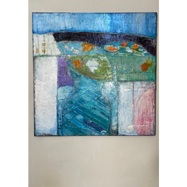 Contemporary Abstract Floral Original Painting "Still Life in Blue Tones" by Sonia Gold For Sale - Image 3 of 11