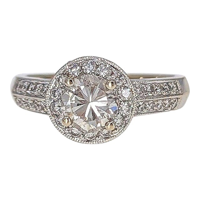 Natural Diamond Halo Engagement Ring, Size 6 For Sale