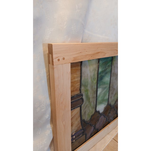 Antique Willet Studio Slag Glass Window Panel in Hand-Crafted Maple Frame – Piece 2 of 2 For Sale - Image 10 of 13