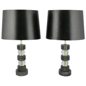 Black Cerused Oak and Crystal Ball Segmented Table Lamps