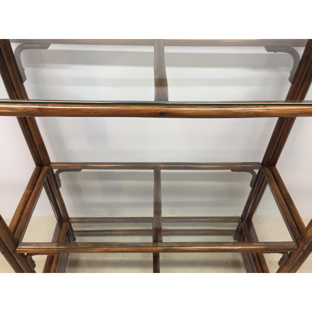 Vintage Rattan and Glass Arched Fan Top Multi Shelf Etagere For Sale - Image 14 of 18