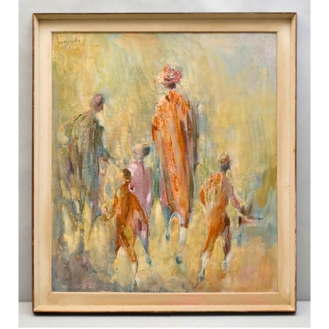 Samuel Grodensky, Large Judaica Oil Painting Samuel Grodensky Hasidic Rabbi, Children in Jerusalem, 1962 For Sale
