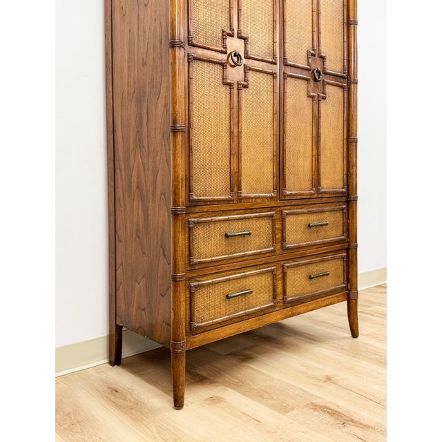 Vintage Thomasville Pauletti Faux Bamboo Woven Armoire, Collectible Storage For Sale - Image 9 of 18