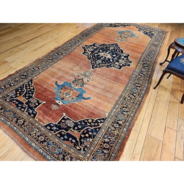 Persian 19th Century Persian Bidjar Gallery Rug, Hand-Knotted Wool, Geometric Pattern, Brick-Red & Navy,7x15 For Sale - Image 3 of 16
