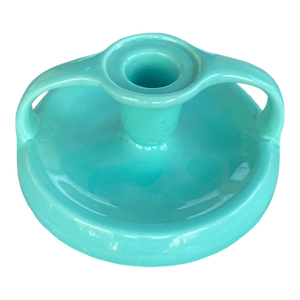 Mid Century Aqua Blue Double Handle Candlestick With Original Store Label