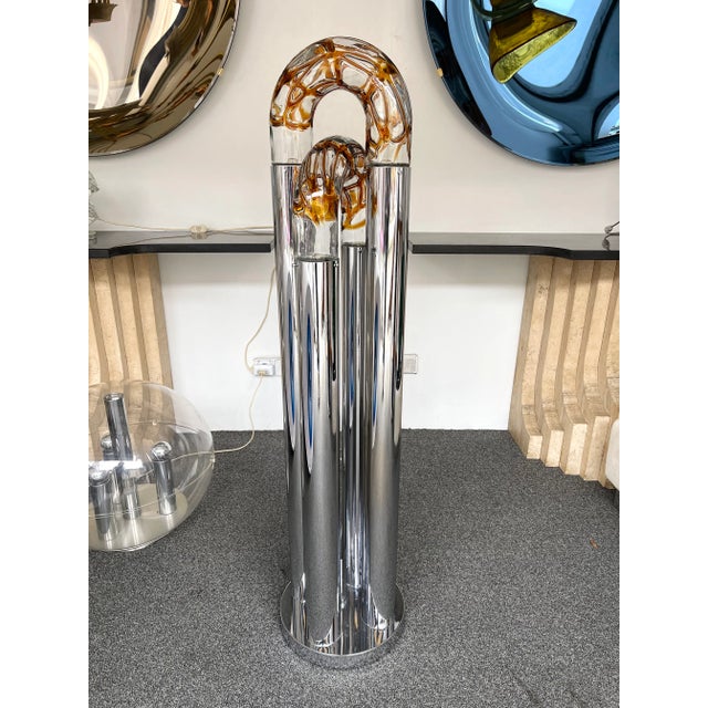 Mid-Century Modern Ring Floor Lamp Murano Glass Metal by Mazzega, Italy, 1970s For Sale - Image 13 of 13
