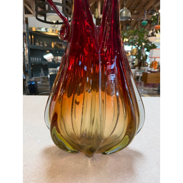Murano Sommerso Glass Ewer Vase in Amber and Ruby, Italy, 1960s For Sale - Image 9 of 9