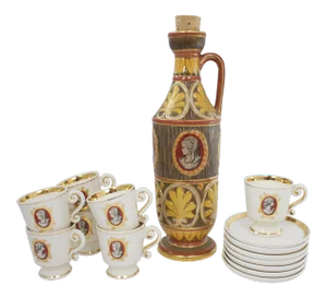 Mid-Century Deruta Pottery Drinkware - a Set of 15