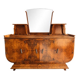 Art Deco Walnut Burl Sideboard with Mirror, 1980s For Sale