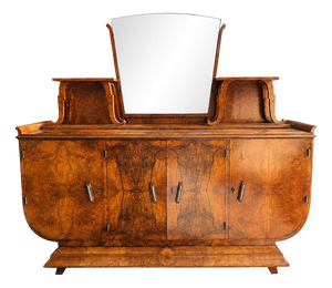 Art Deco Walnut Burl Sideboard with Mirror, 1980s