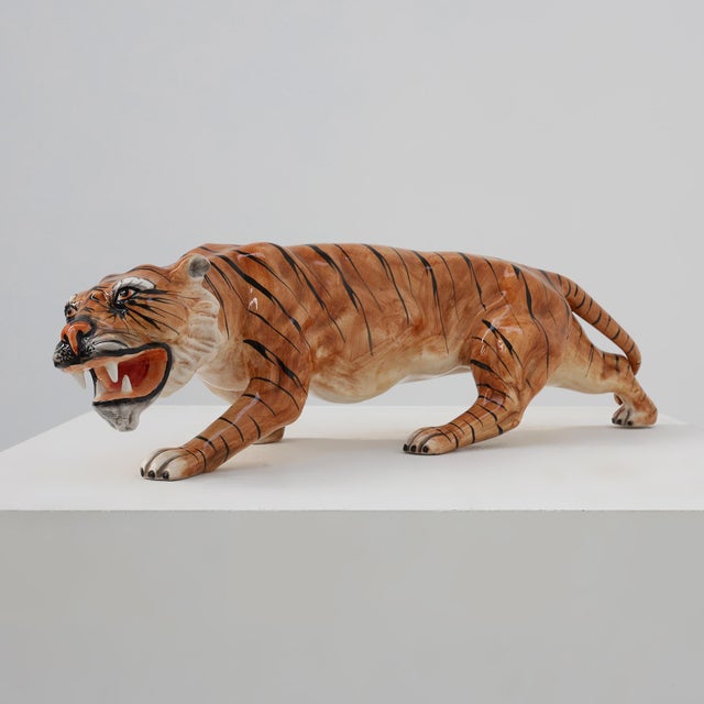 Hollywood Regency Italian Ceramic Tiger Sculpture, 1950s For Sale - Image 11 of 11