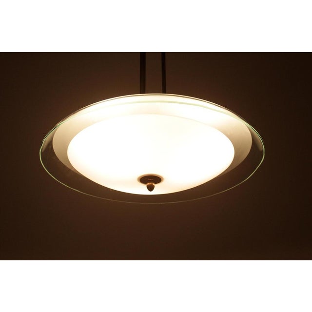 Brass and Curved Glass Pendant attributed to Pietro Chiesa for Fontana Arte, Italy, 1940s For Sale - Image 13 of 14