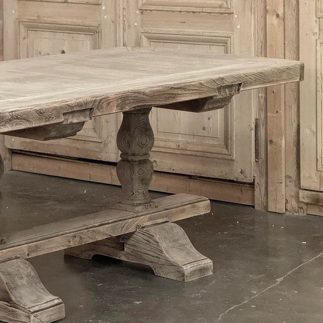 Sand Antique Rustic Country French Triple Pedestal Trestle Dining Table For Sale - Image 8 of 18