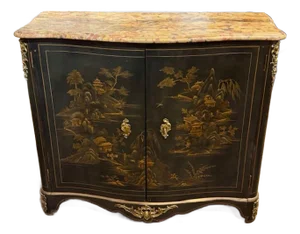 Antique French French Maison Jansen Style Cabinet With Chinoiserie Design and Marble Top