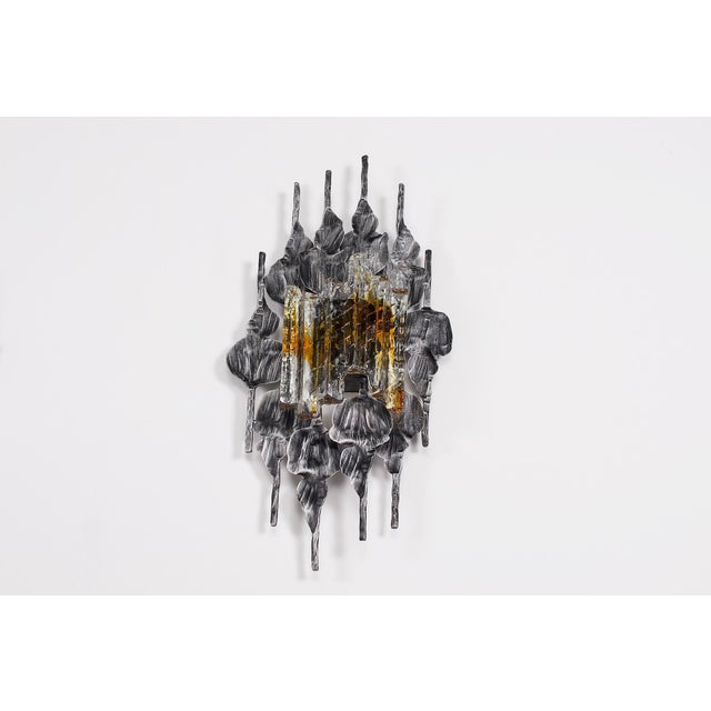 Black Large Brutalist Wall Sconces in Wrought Iron and Glass, 1970s, Set of 2 For Sale - Image 8 of 14