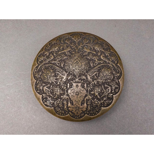 Mid 20th Century Mid 20th Century Persian Islamic Middle East Silver Repousse Round Trinket Box For Sale - Image 5 of 8