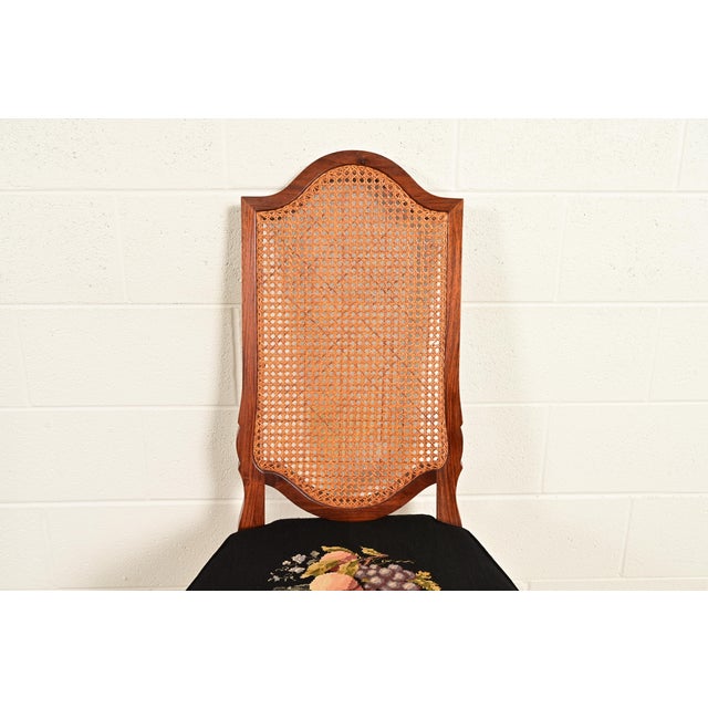 Brown Karges Style French Regency Louis XVI Carved Solid Teak and Cane Back Dining Chairs, Set of Six For Sale - Image 8 of 14
