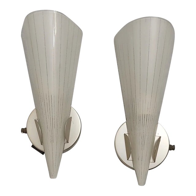 Mid-Century Lightolier Wall Sconces, Gold White and Clear - a Pair For Sale