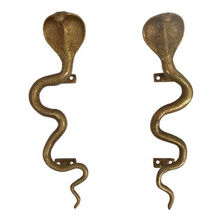 Gold Brass Cobra Door Handles - A Pair For Sale