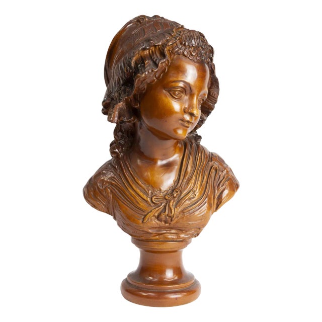 Wooden Bust of a French Peasant Woman, 1980s For Sale