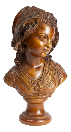 Wooden Bust of a French Peasant Woman, 1980s