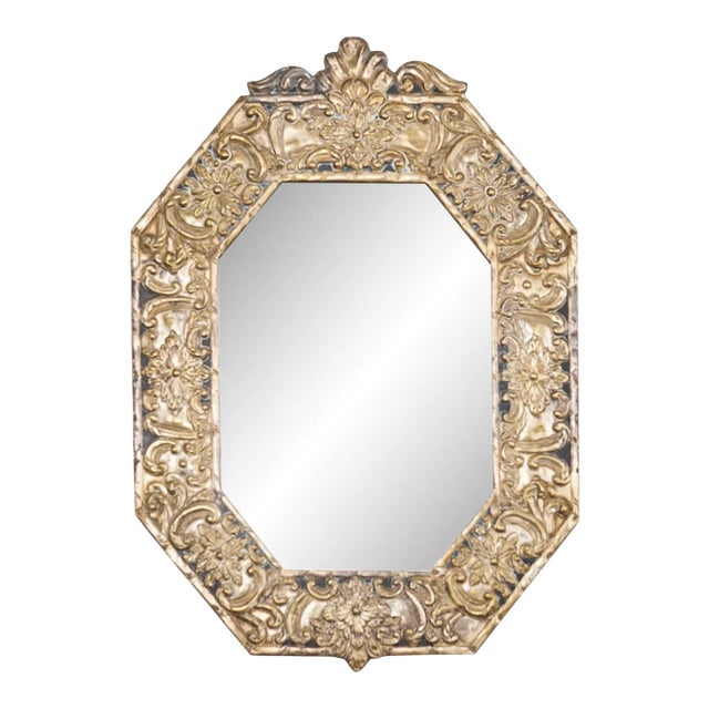 Anglo-Indian Silver Metal Clad Octagonal Mirror For Sale