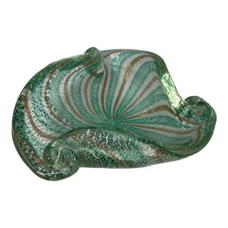 Vintage Green Murano Glass Candy Dish Ashtray For Sale