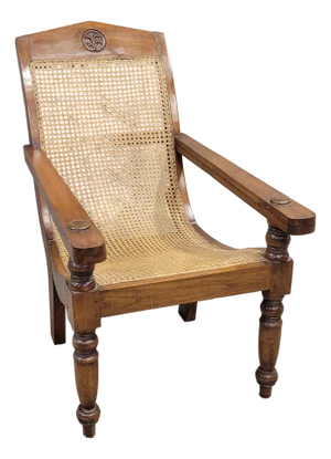 Vintage Bauer International Teak Caned Plantation Chair With Extension Armrests